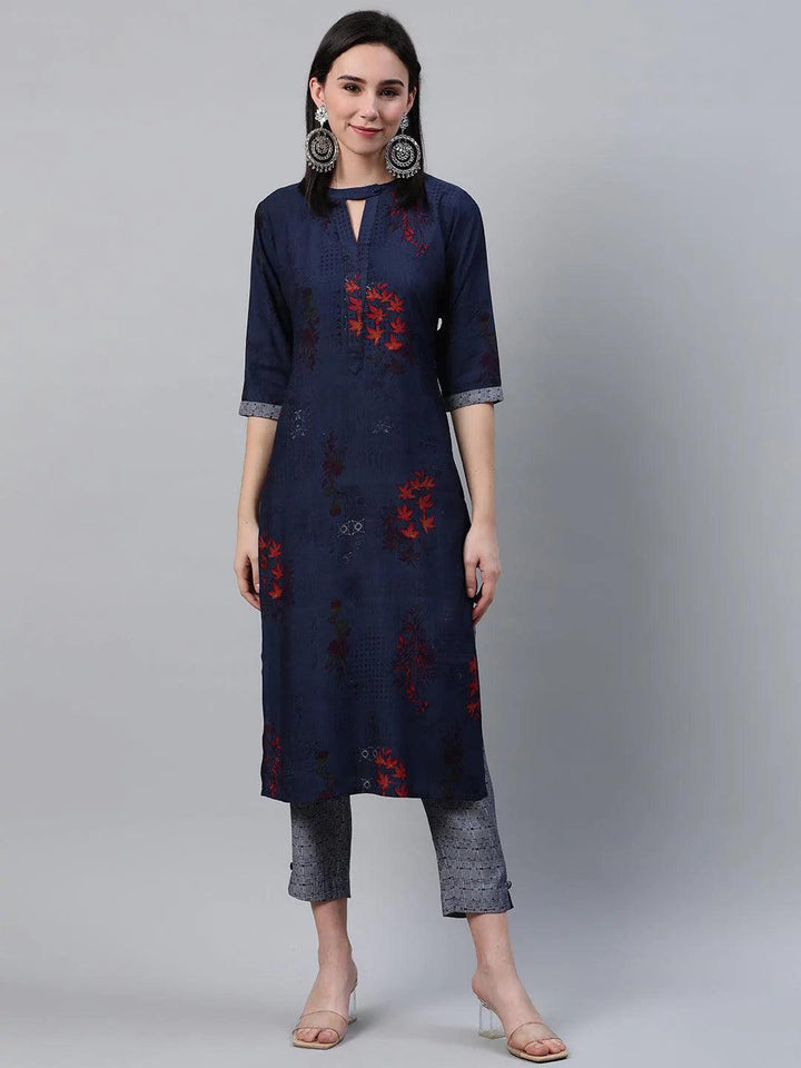 Blue Printed Rayon Kurta - ShopLibas