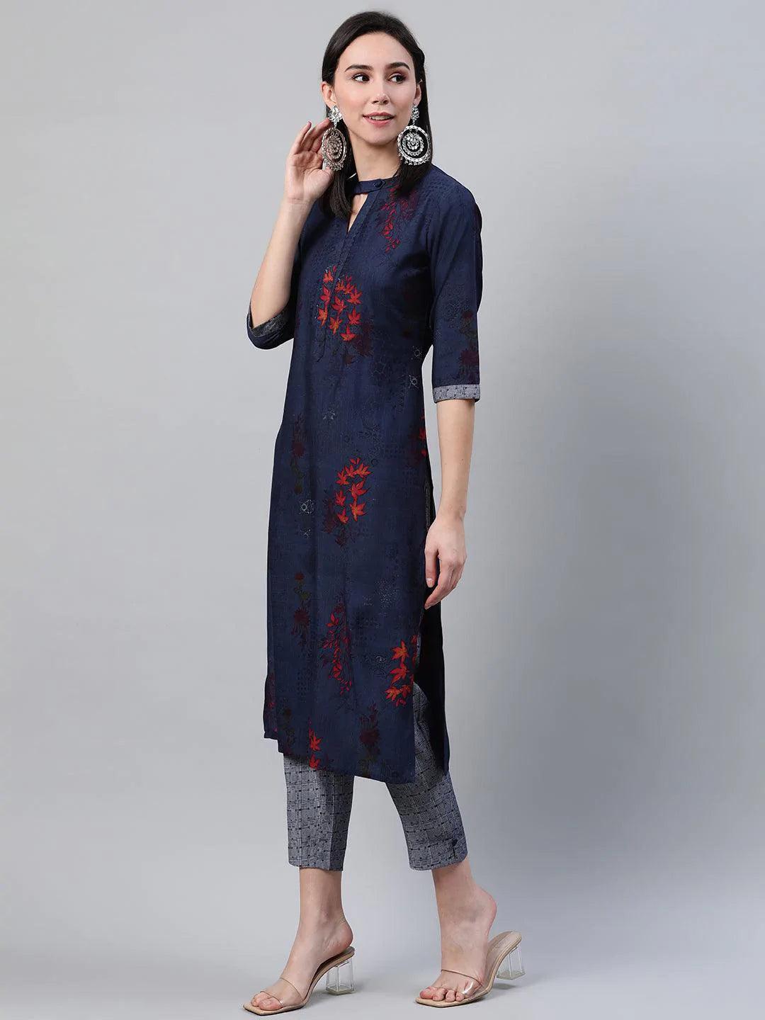 Blue Printed Rayon Kurta