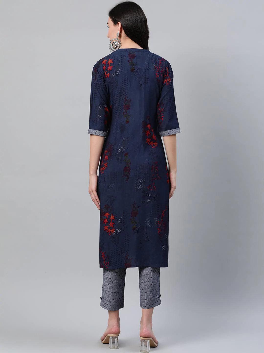 Blue Printed Rayon Kurta