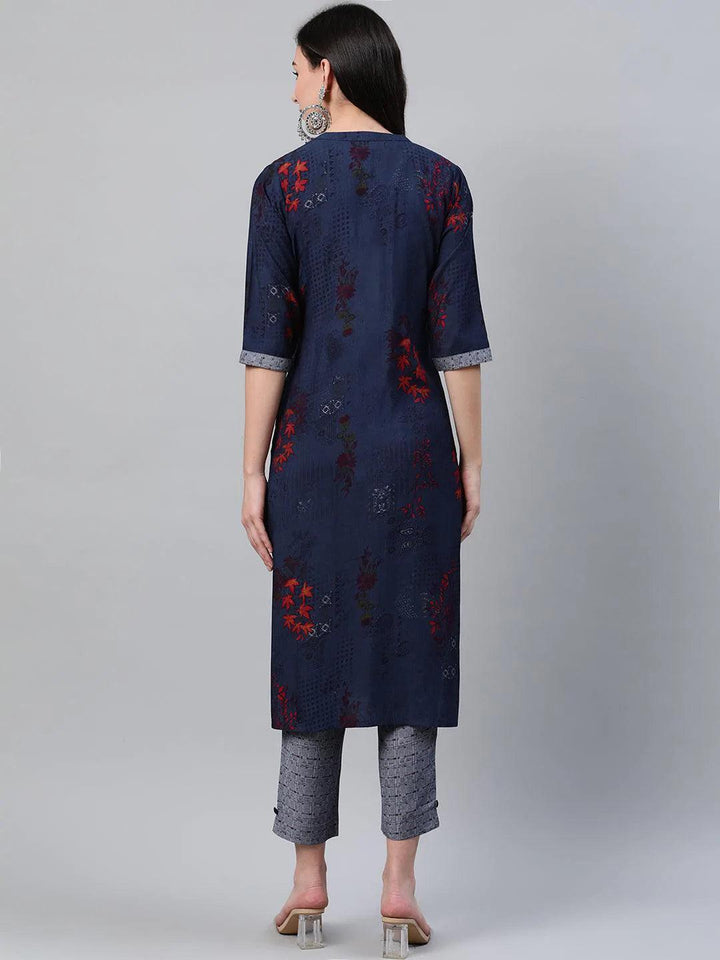 Blue Printed Rayon Kurta - ShopLibas