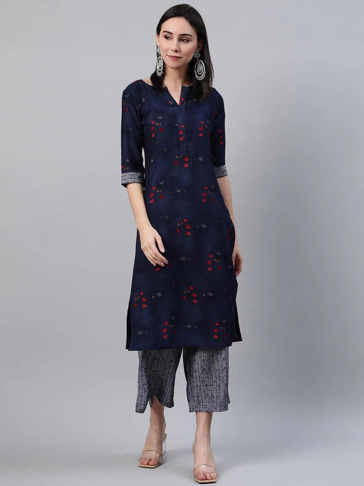 Blue Printed Rayon Kurta - ShopLibas