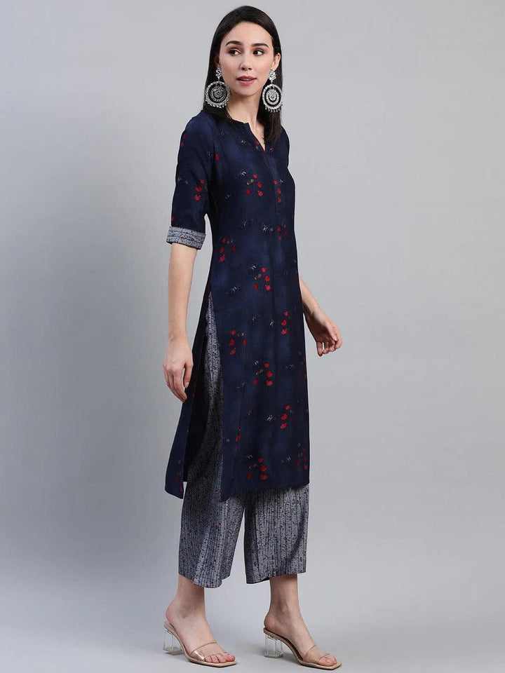 Blue Printed Rayon Kurta - ShopLibas