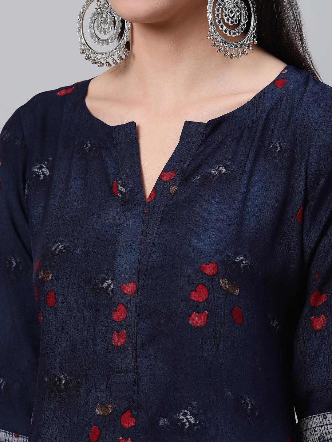 Blue Printed Rayon Kurta - ShopLibas