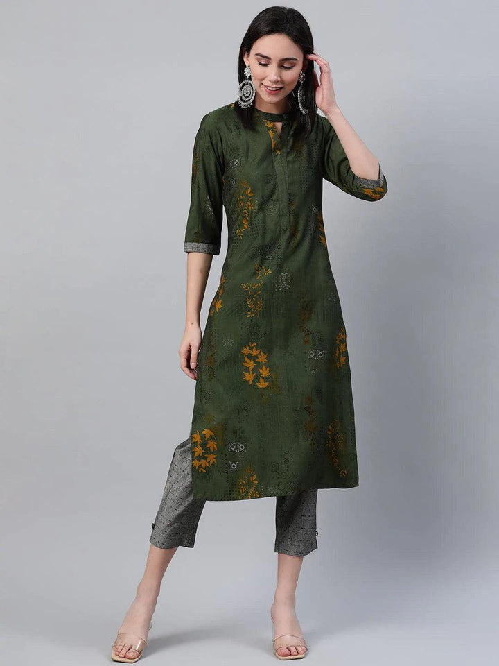 Green Printed Rayon Kurta - ShopLibas