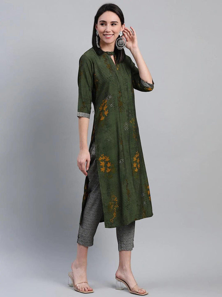 Green Printed Rayon Kurta - ShopLibas