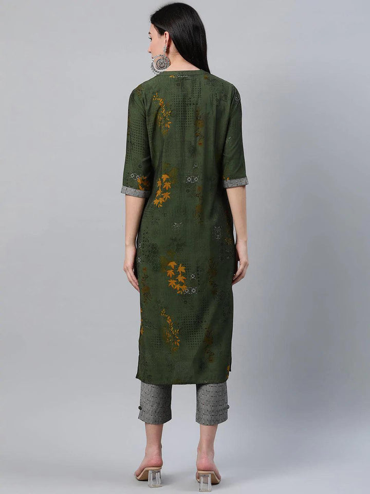 Green Printed Rayon Kurta - ShopLibas