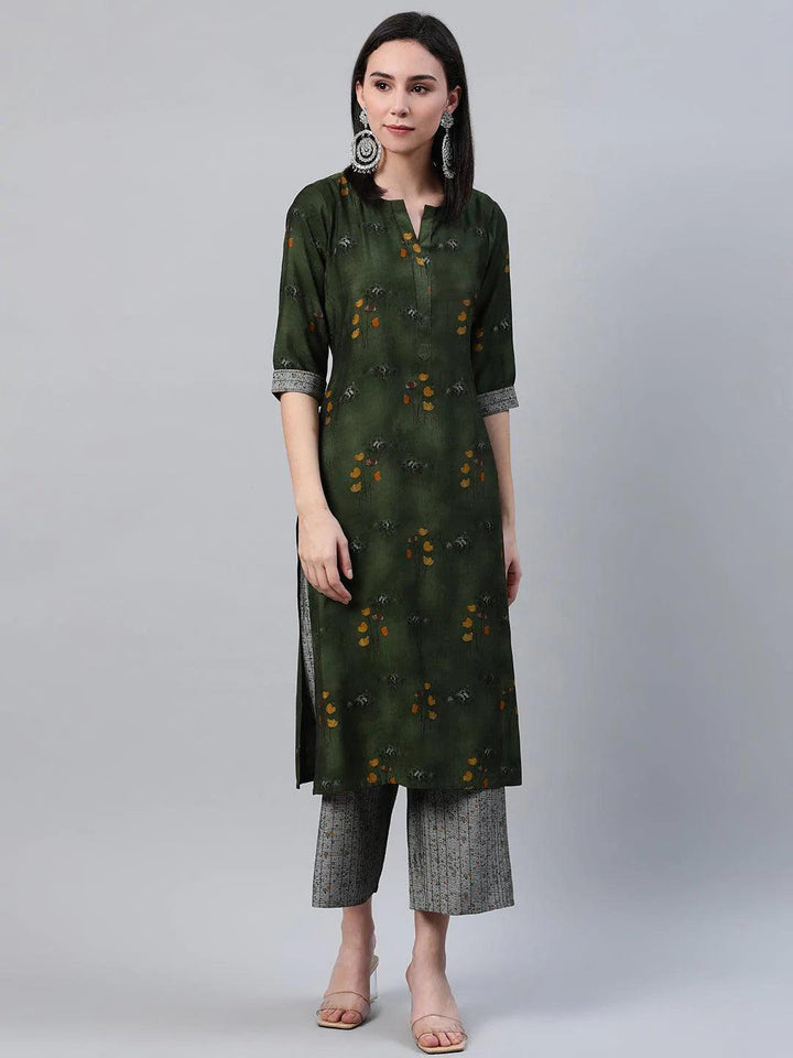 Green Printed Rayon Kurta - ShopLibas