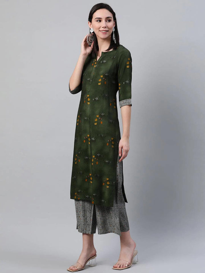 Green Printed Rayon Kurta - ShopLibas