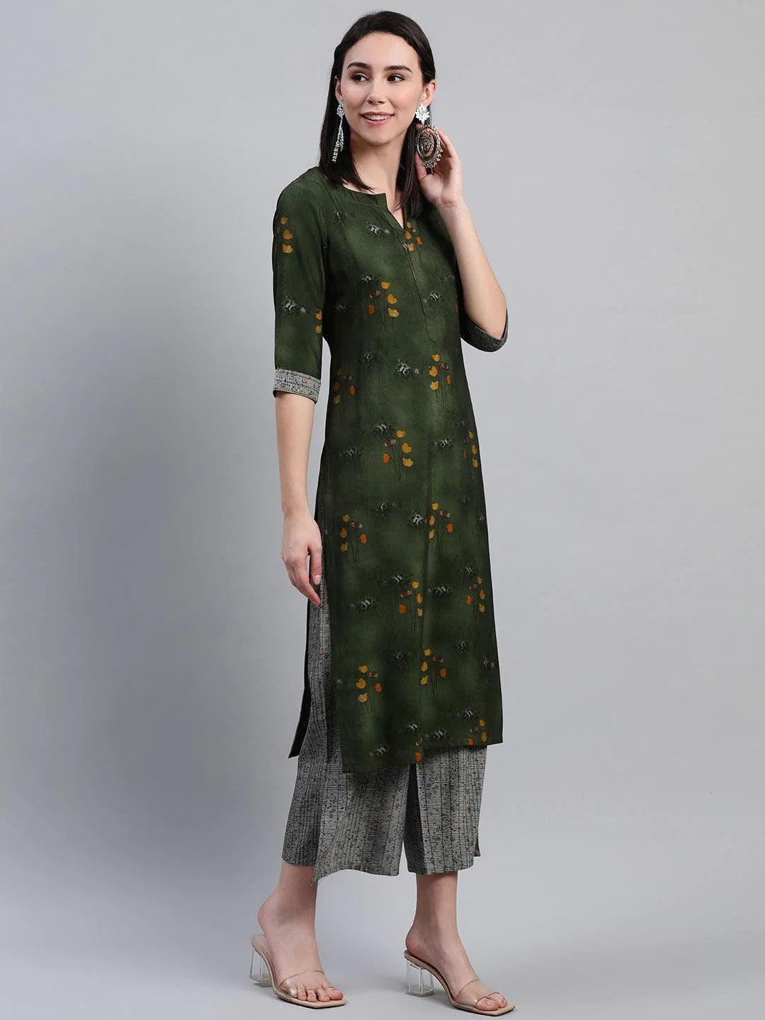 Green Printed Rayon Kurta - ShopLibas