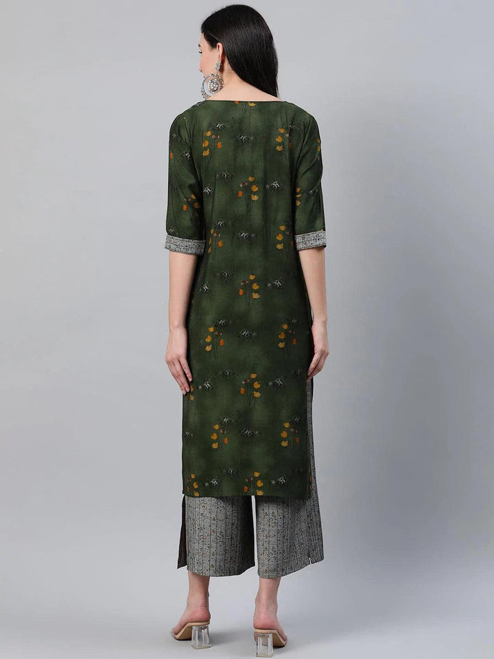 Green Printed Rayon Kurta - ShopLibas