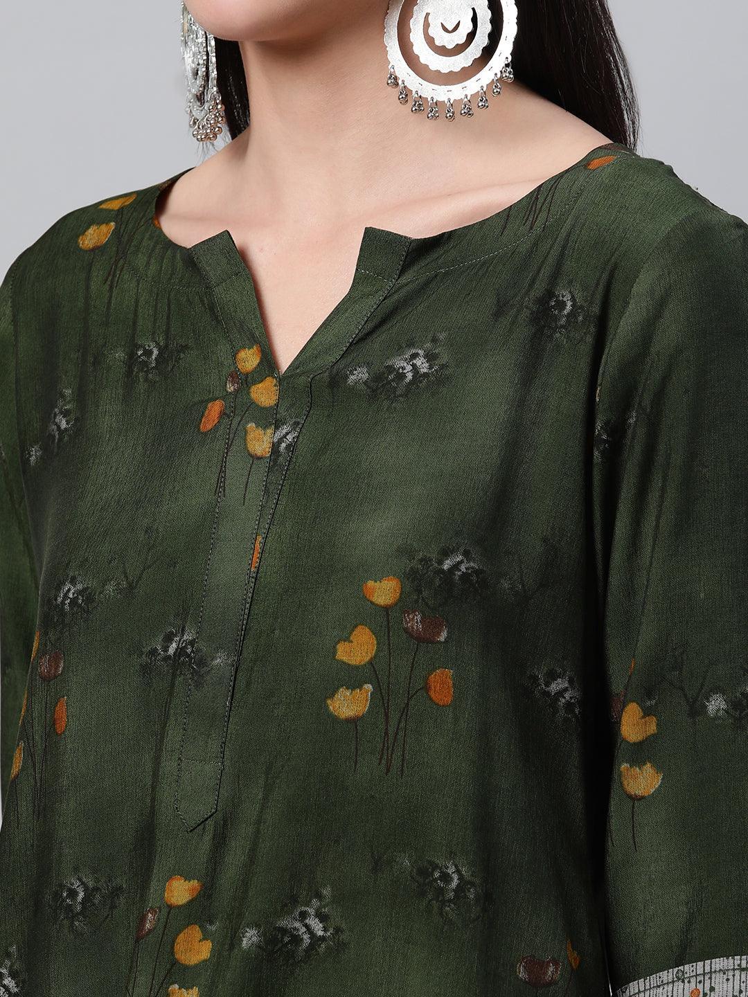 Green Printed Rayon Kurta - ShopLibas