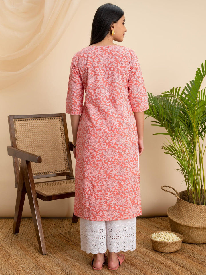 Pink Printed Cotton Kurta - ShopLibas