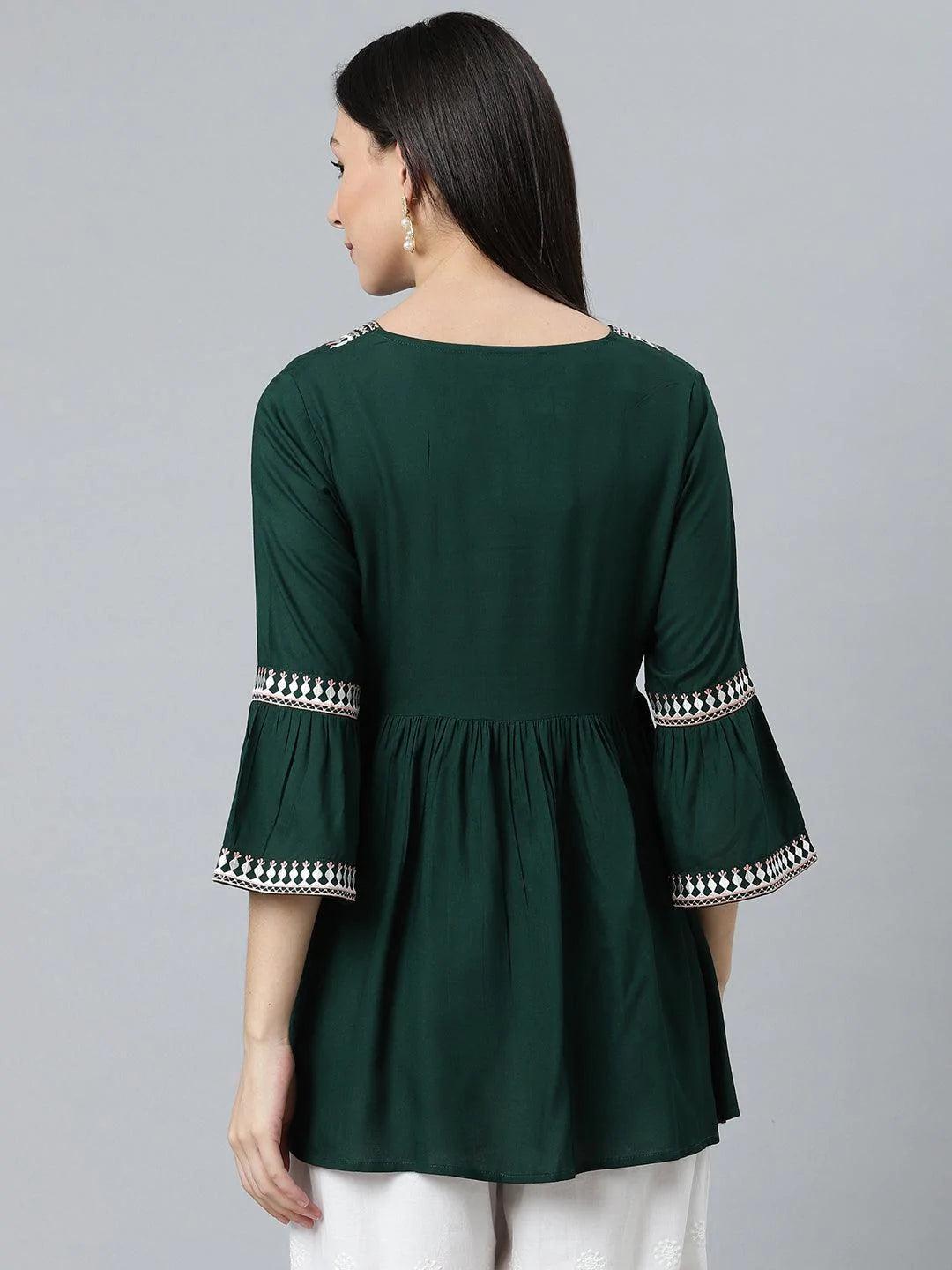 Green Embroidered Rayon Kurti - ShopLibas