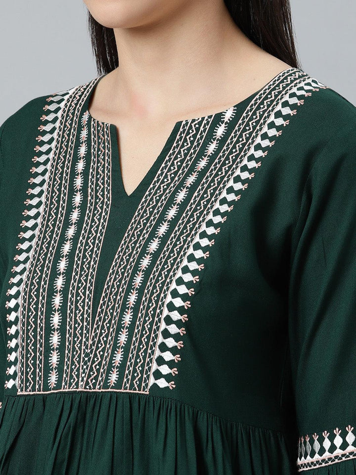 Green Embroidered Rayon Kurti - ShopLibas