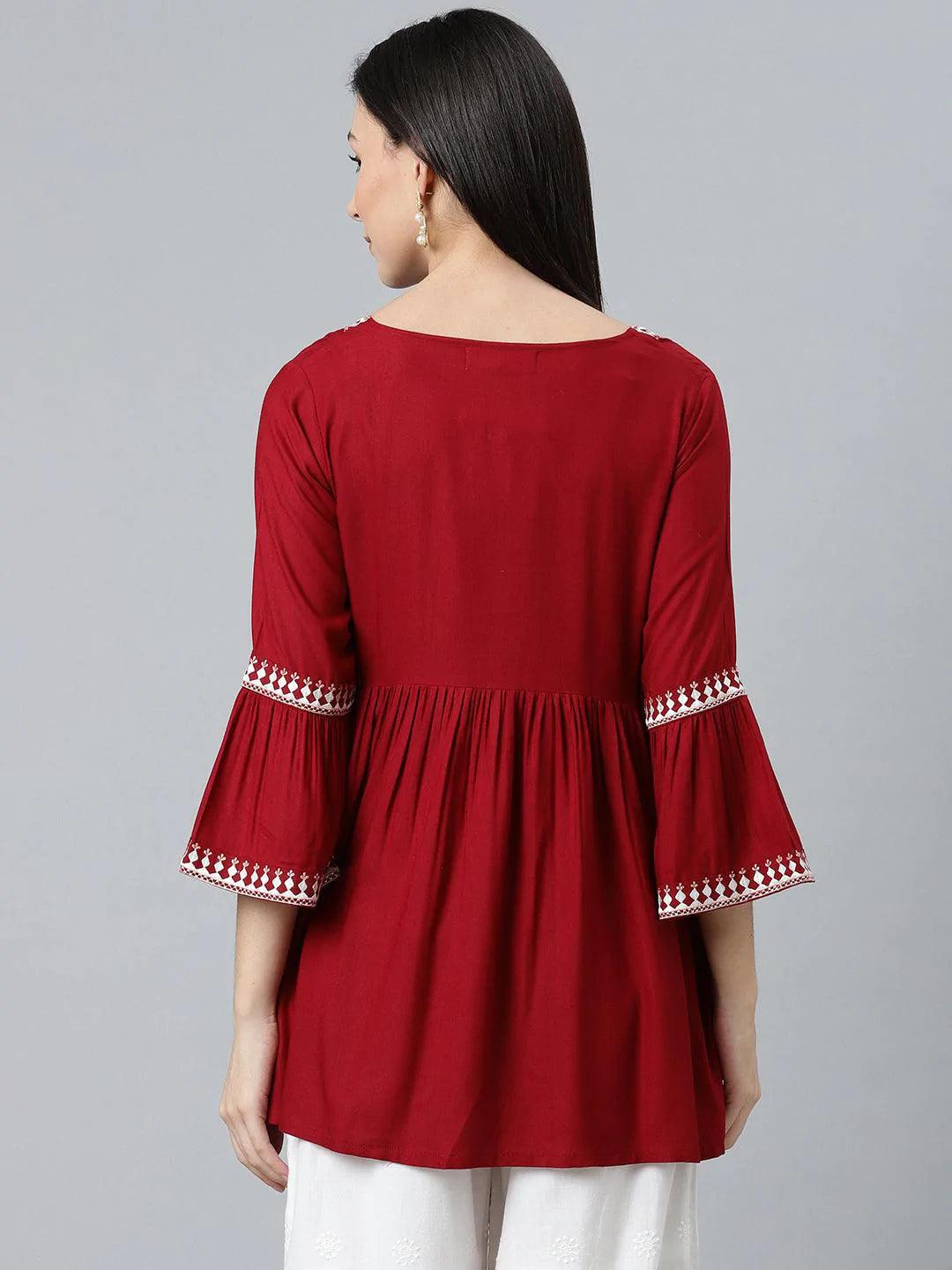 Maroon Embroidered Rayon Kurti