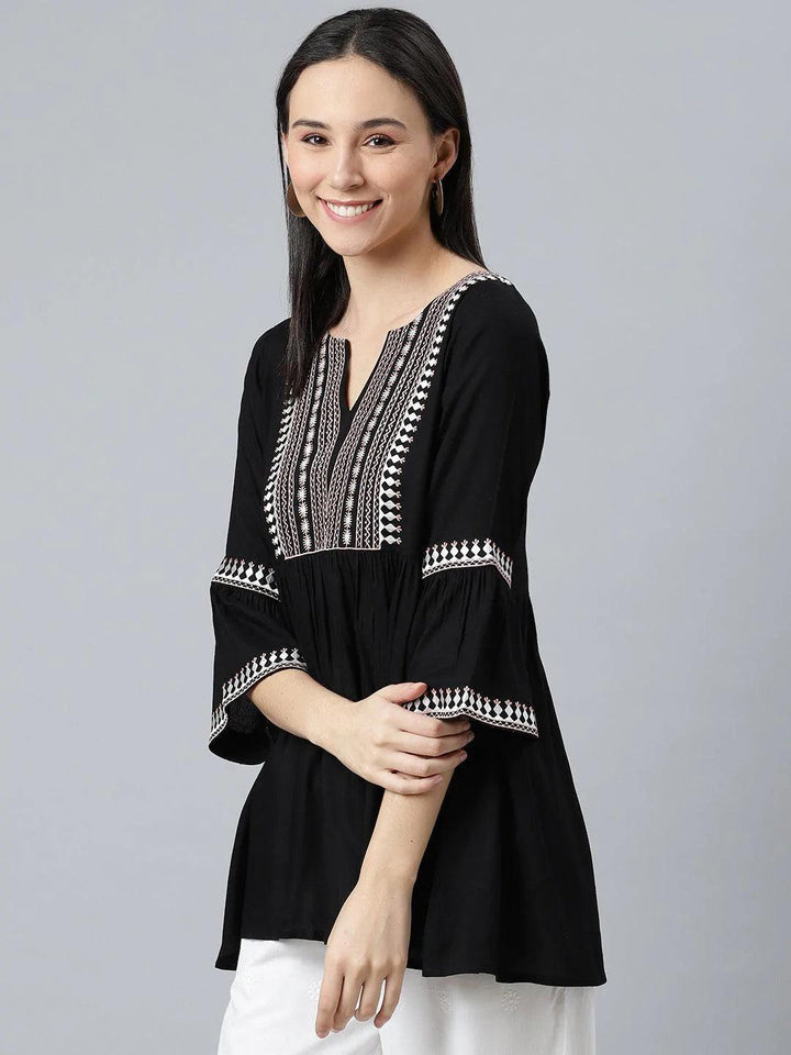 Black Embroidered Rayon Kurti - ShopLibas