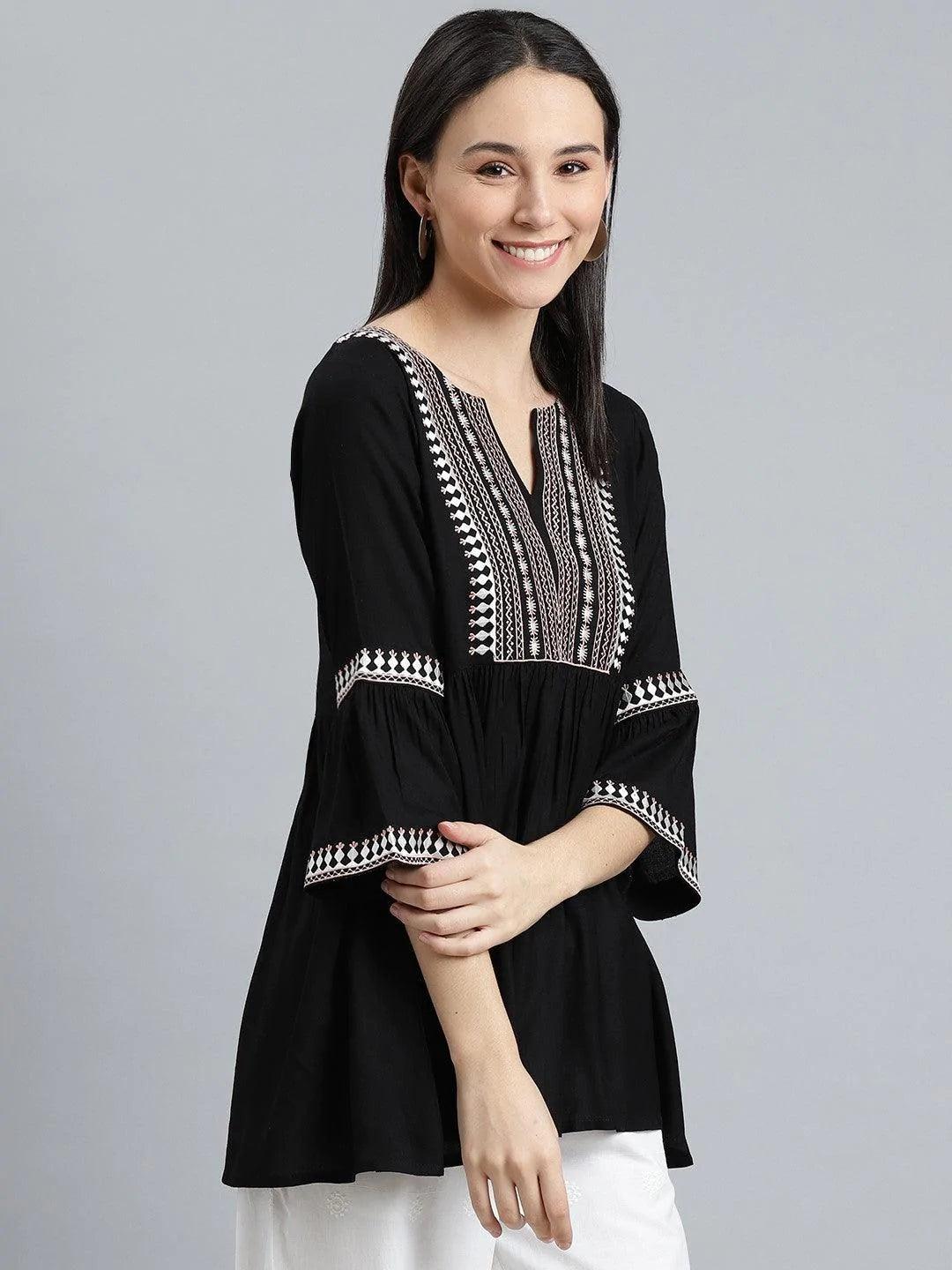 Black Embroidered Rayon Kurti