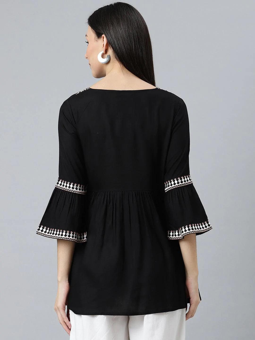 Black Embroidered Rayon Kurti