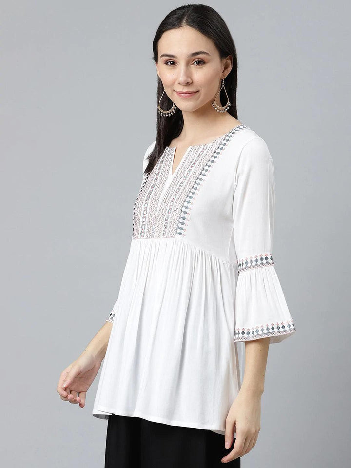 White Embroidered Rayon Kurti - ShopLibas