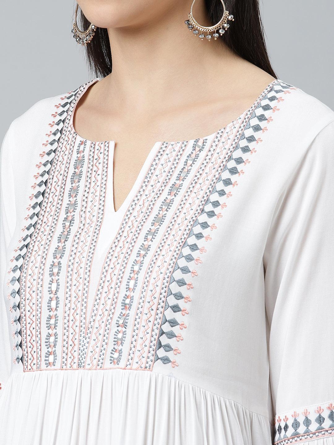 White Embroidered Rayon Kurti - ShopLibas