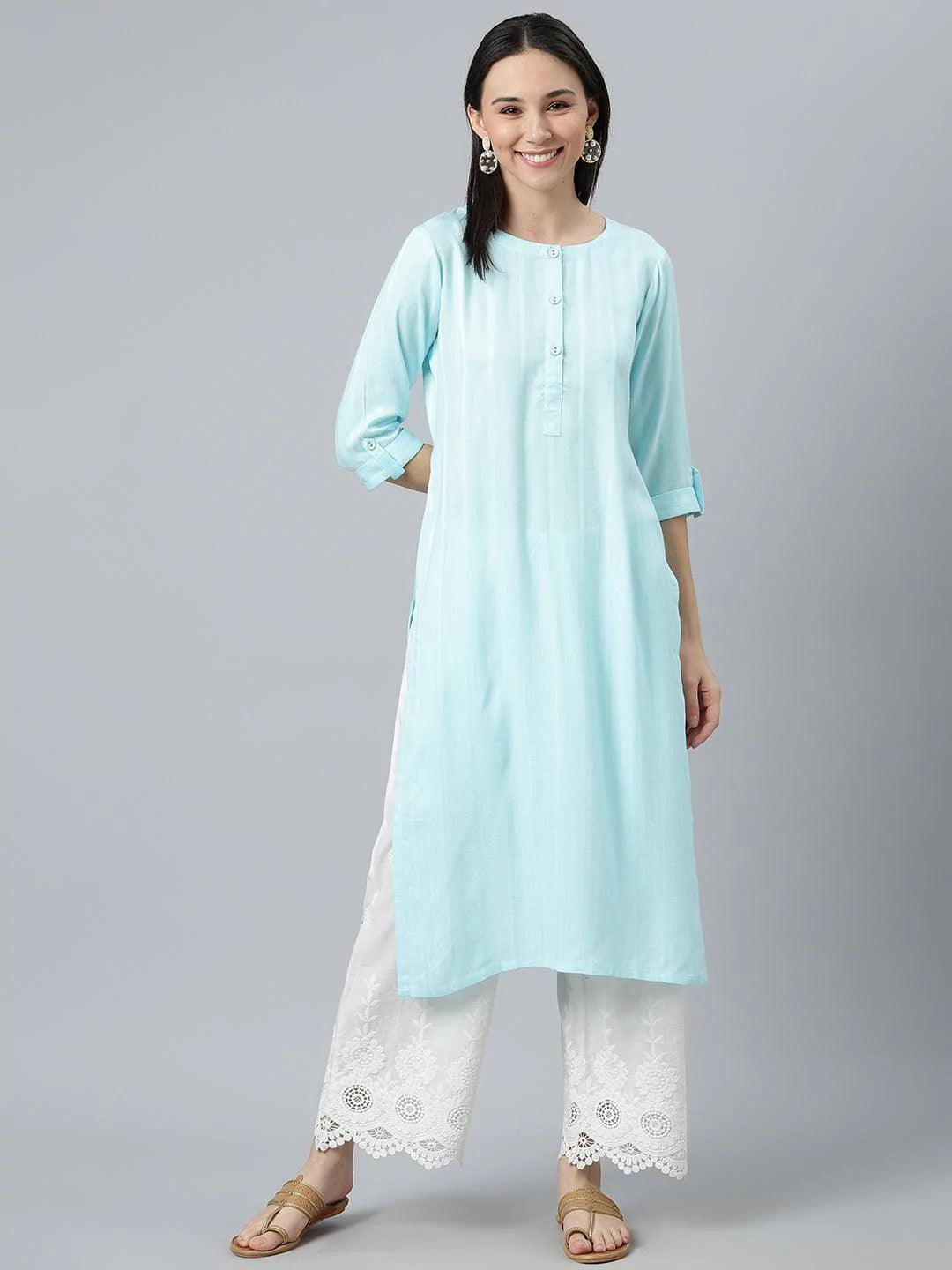 Blue Striped Rayon Kurta - ShopLibas