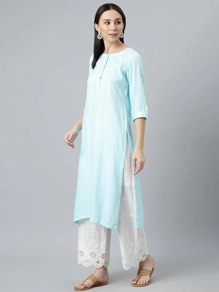 Blue Striped Rayon Kurta - ShopLibas