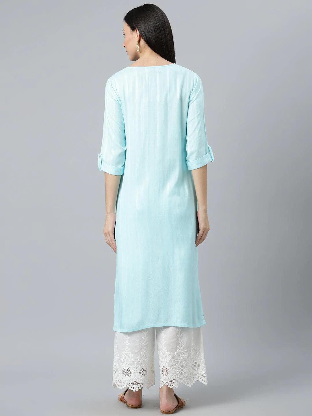 Blue Striped Rayon Kurta - ShopLibas