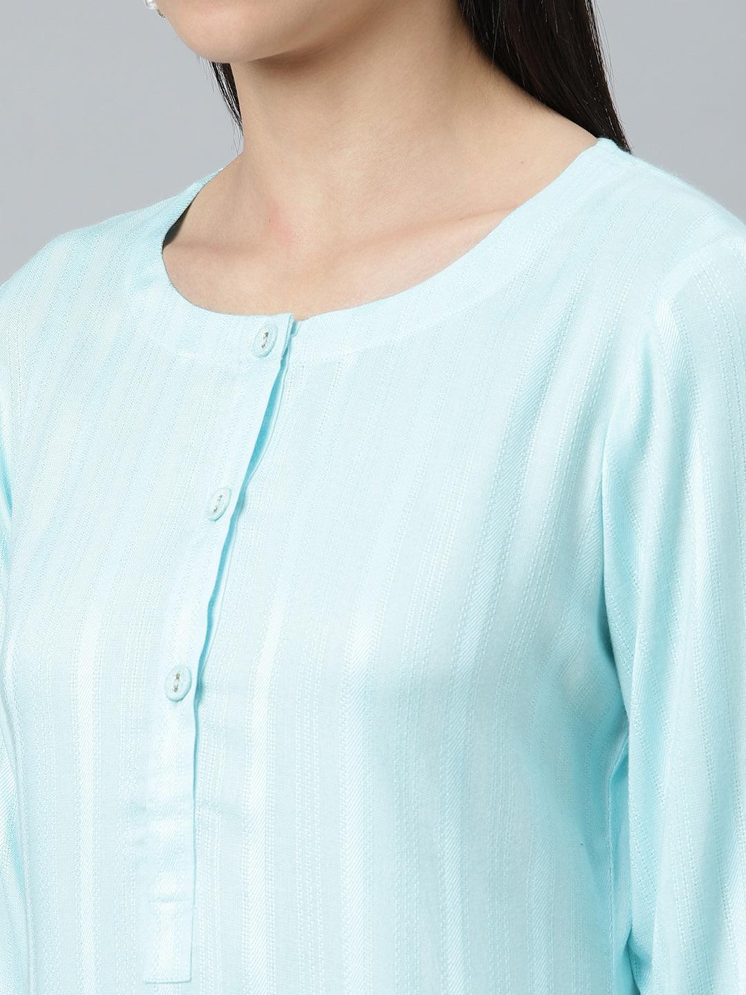 Blue Striped Rayon Kurta - ShopLibas