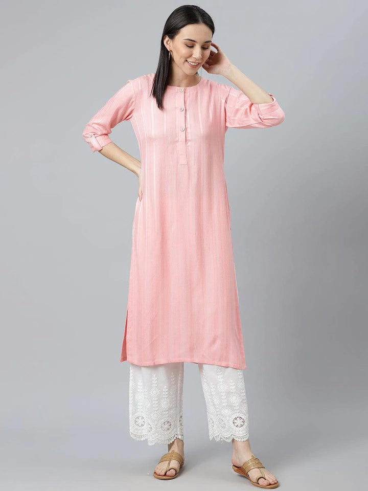 Pink Striped Rayon Kurta - ShopLibas