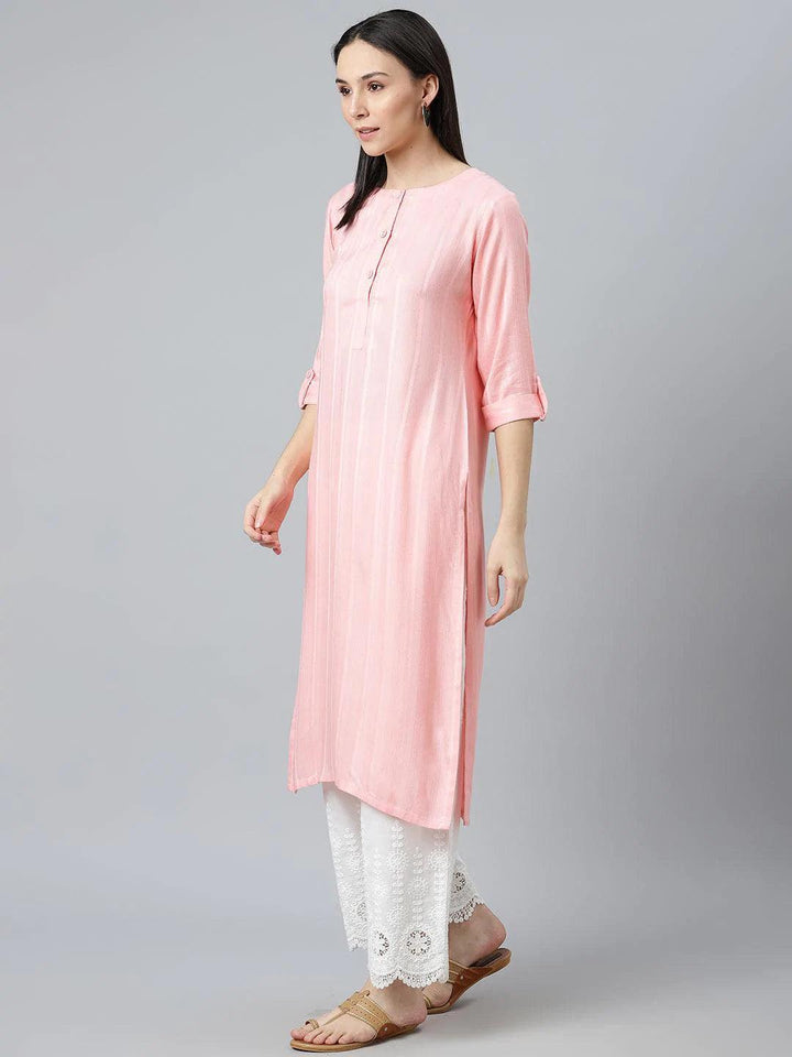 Pink Striped Rayon Kurta - ShopLibas