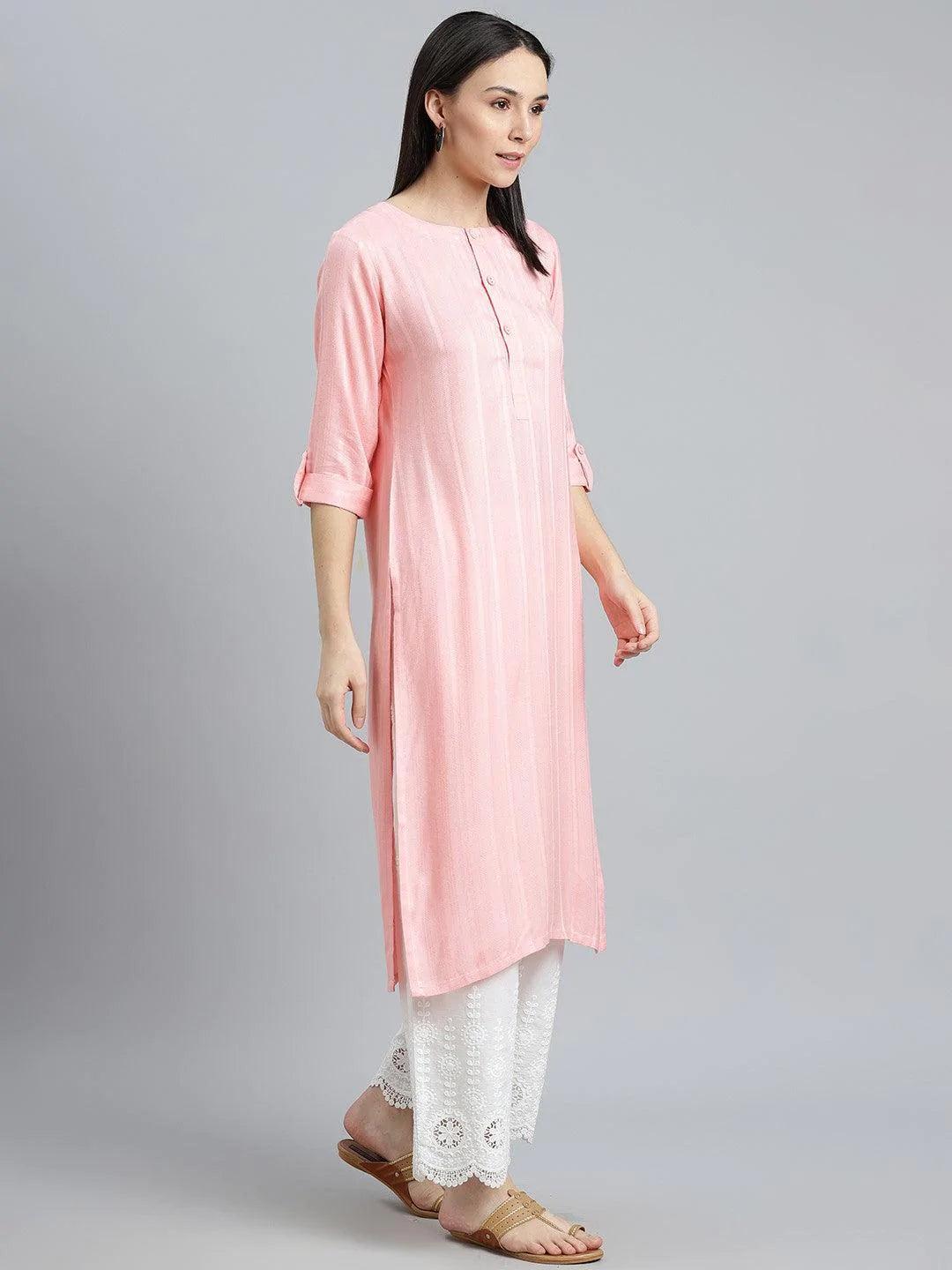 Pink Striped Rayon Kurta - ShopLibas