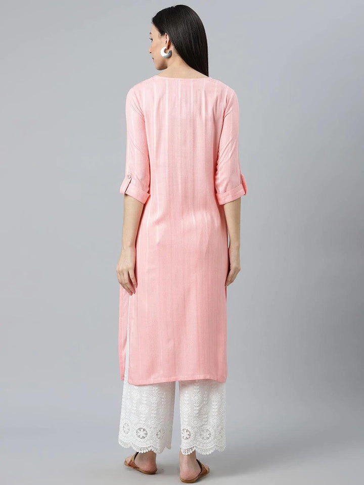 Pink Striped Rayon Kurta - ShopLibas