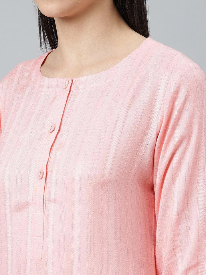 Pink Striped Rayon Kurta - ShopLibas