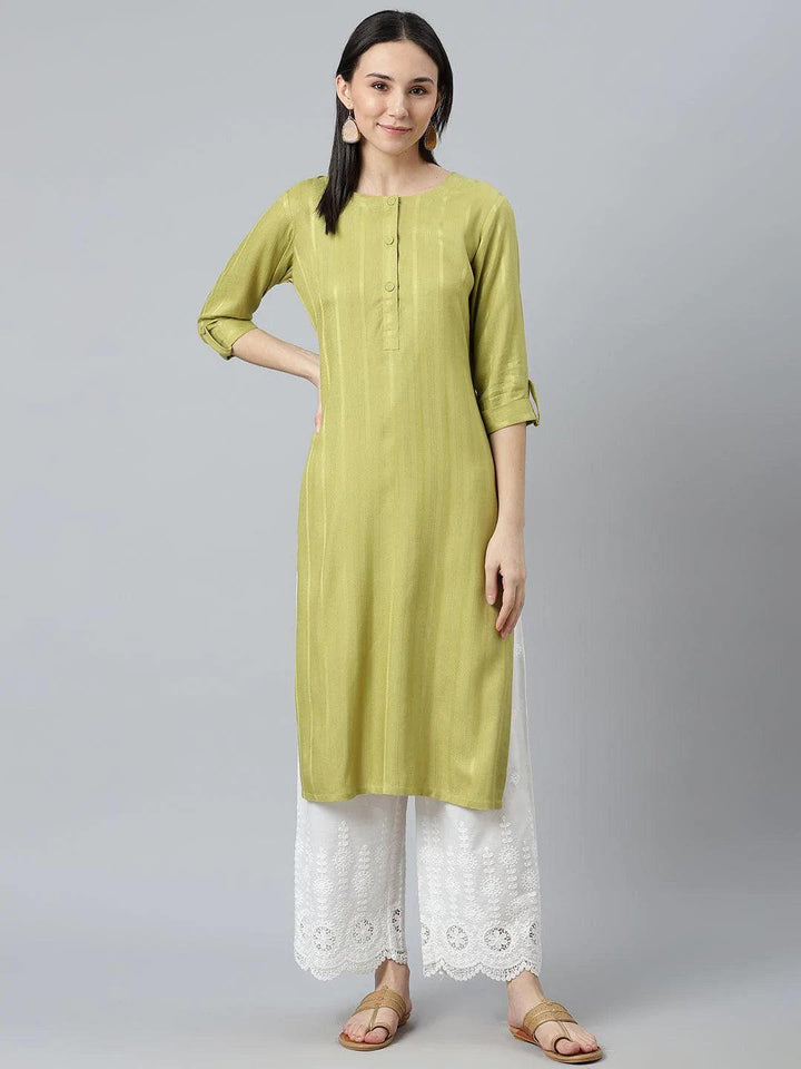 Green Striped Rayon Kurta - ShopLibas