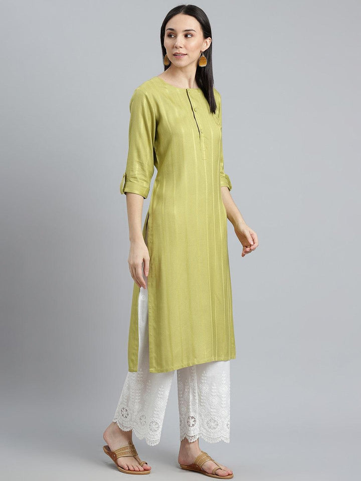 Green Striped Rayon Kurta - ShopLibas