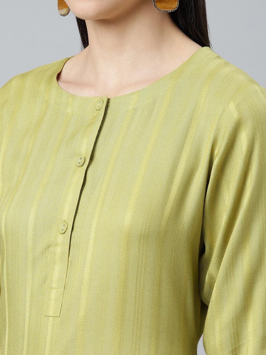 Green Striped Rayon Kurta - ShopLibas