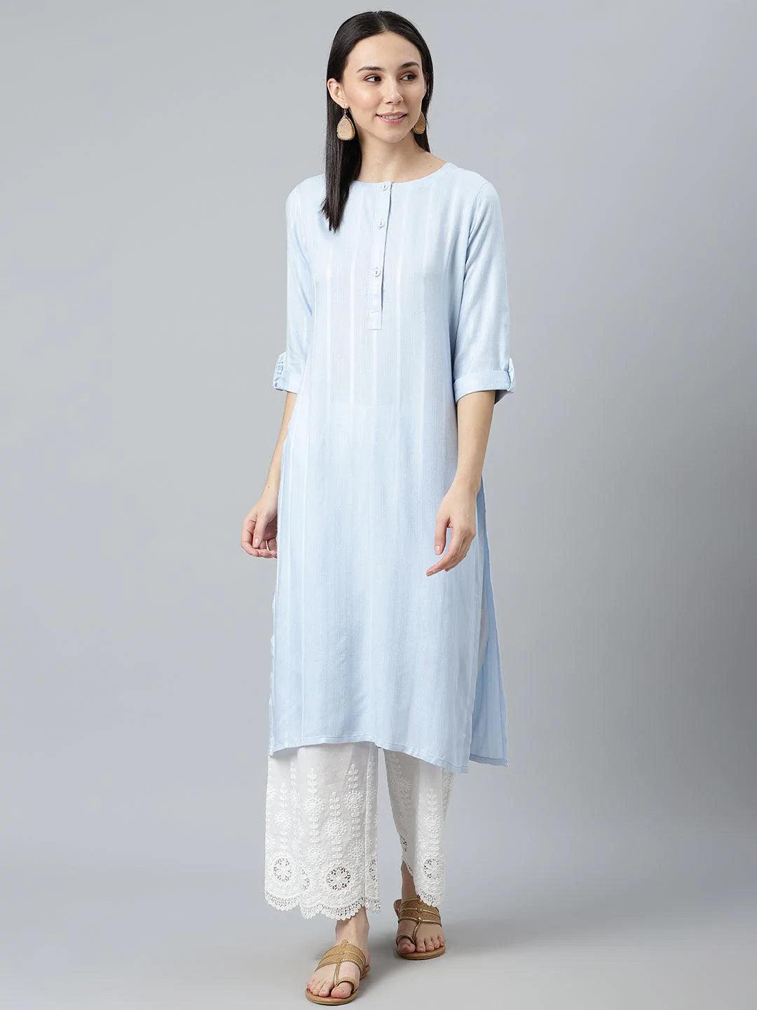 Blue Striped Rayon Kurta - ShopLibas