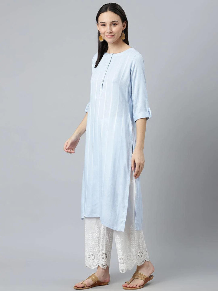 Blue Striped Rayon Kurta - ShopLibas