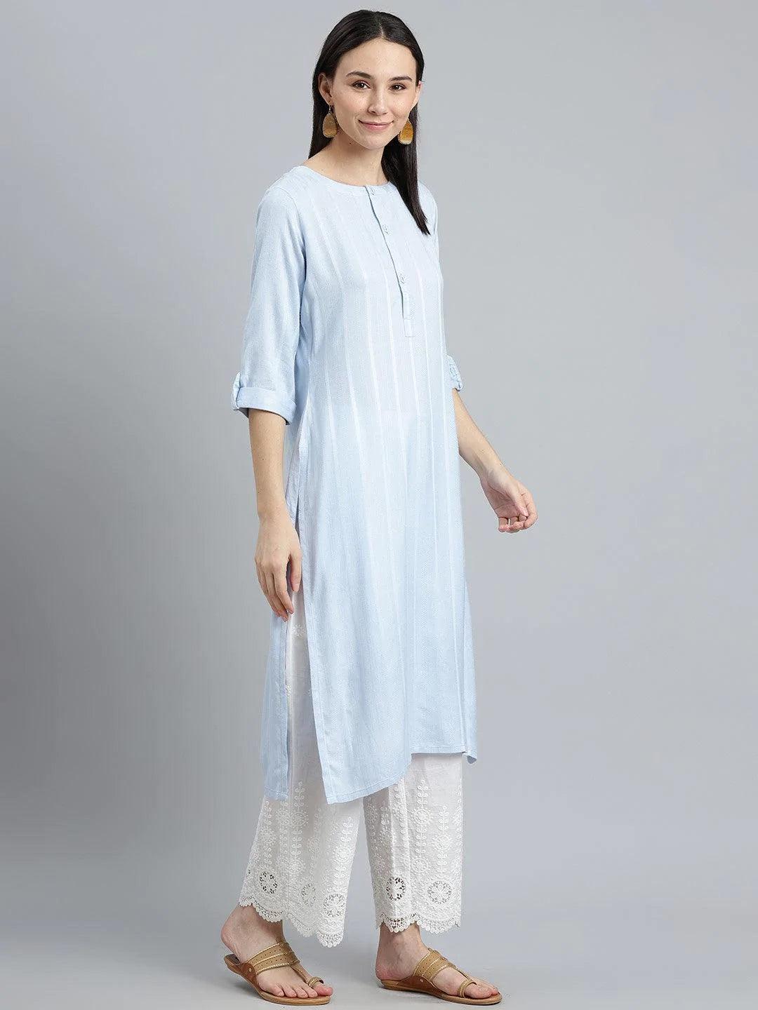 Blue Striped Rayon Kurta - ShopLibas