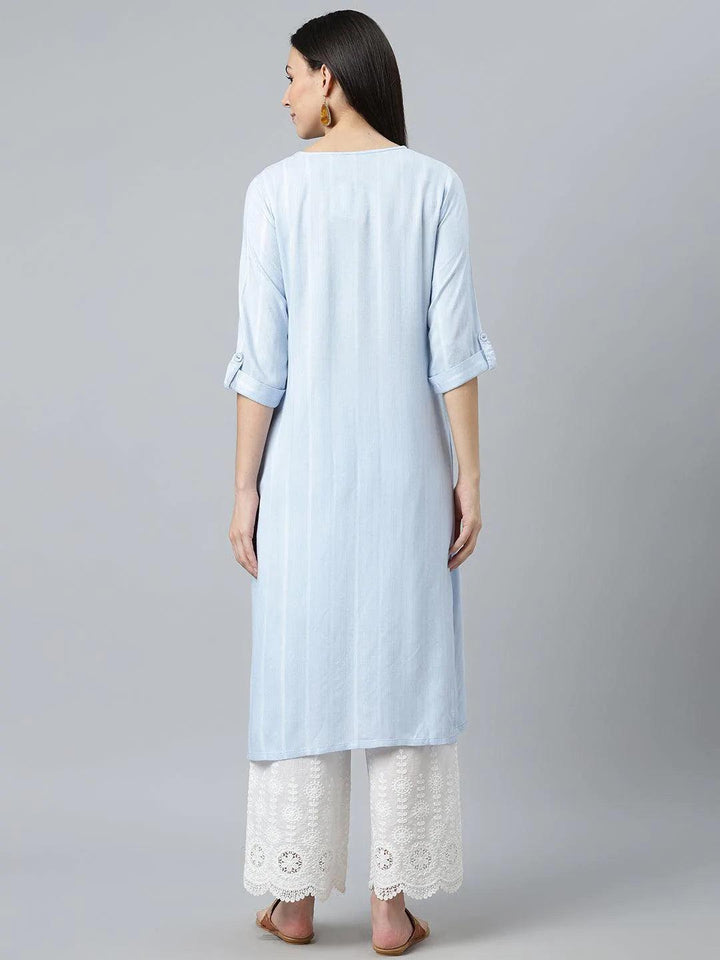 Blue Striped Rayon Kurta - ShopLibas