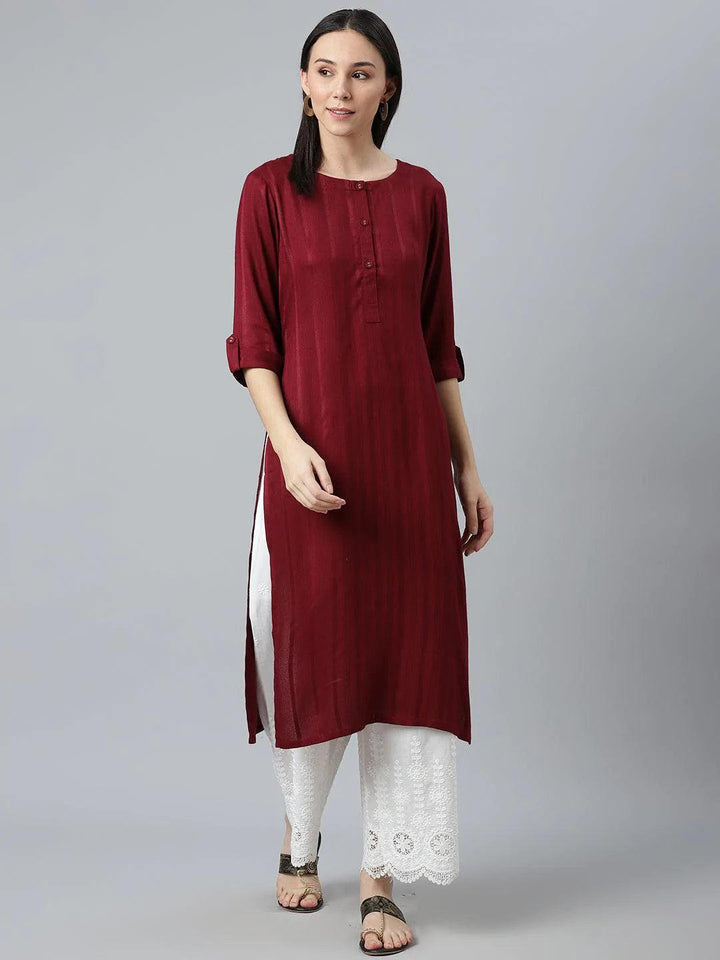 Maroon Striped Rayon Kurta - ShopLibas