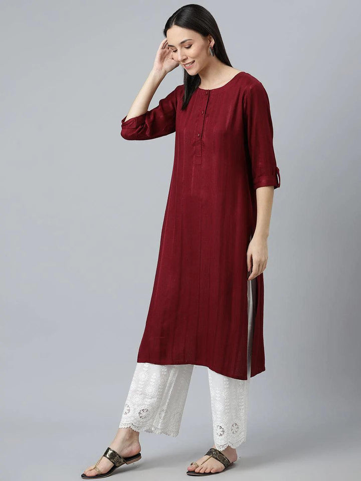 Maroon Striped Rayon Kurta - ShopLibas