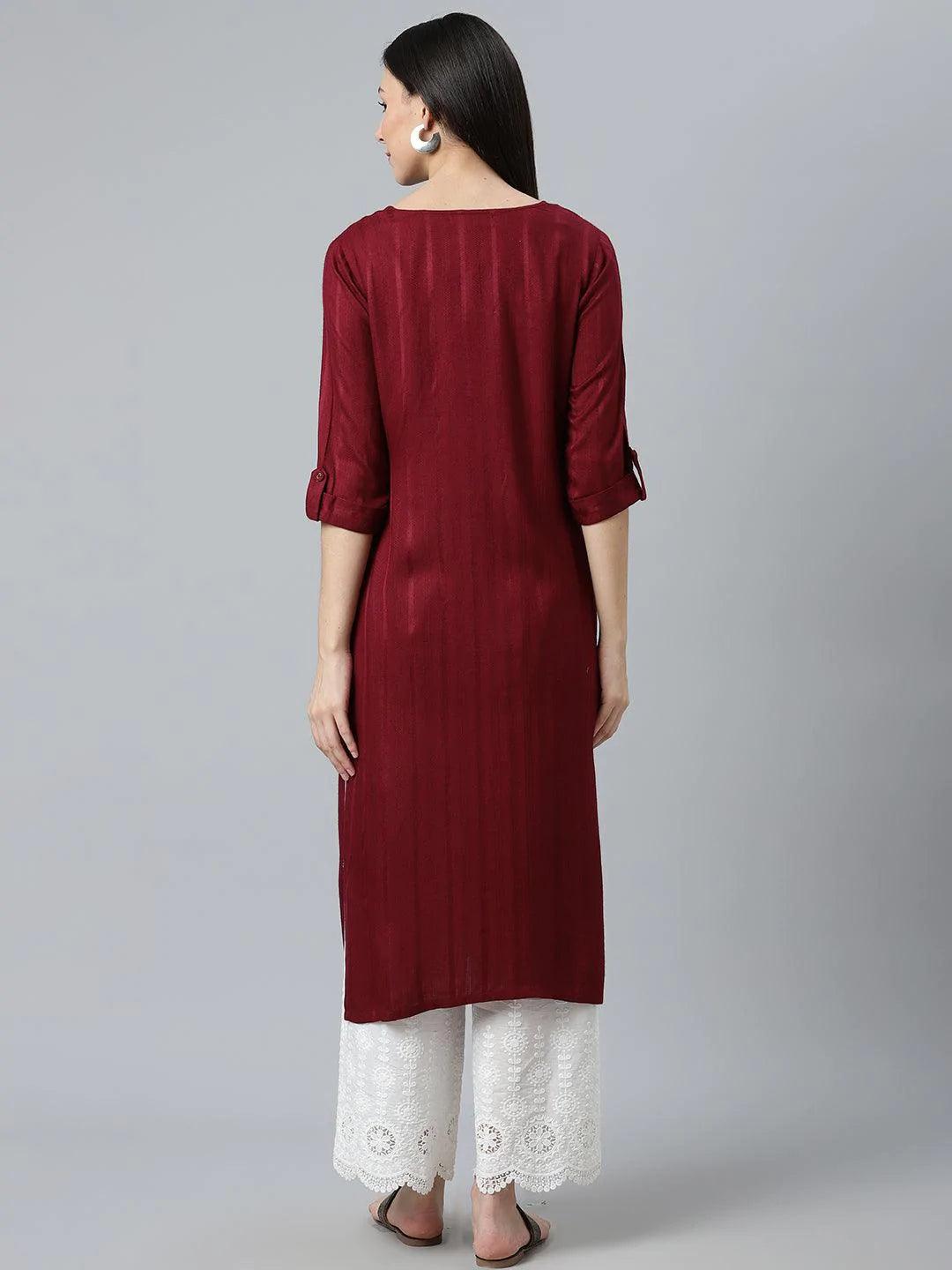 Maroon Striped Rayon Kurta - ShopLibas