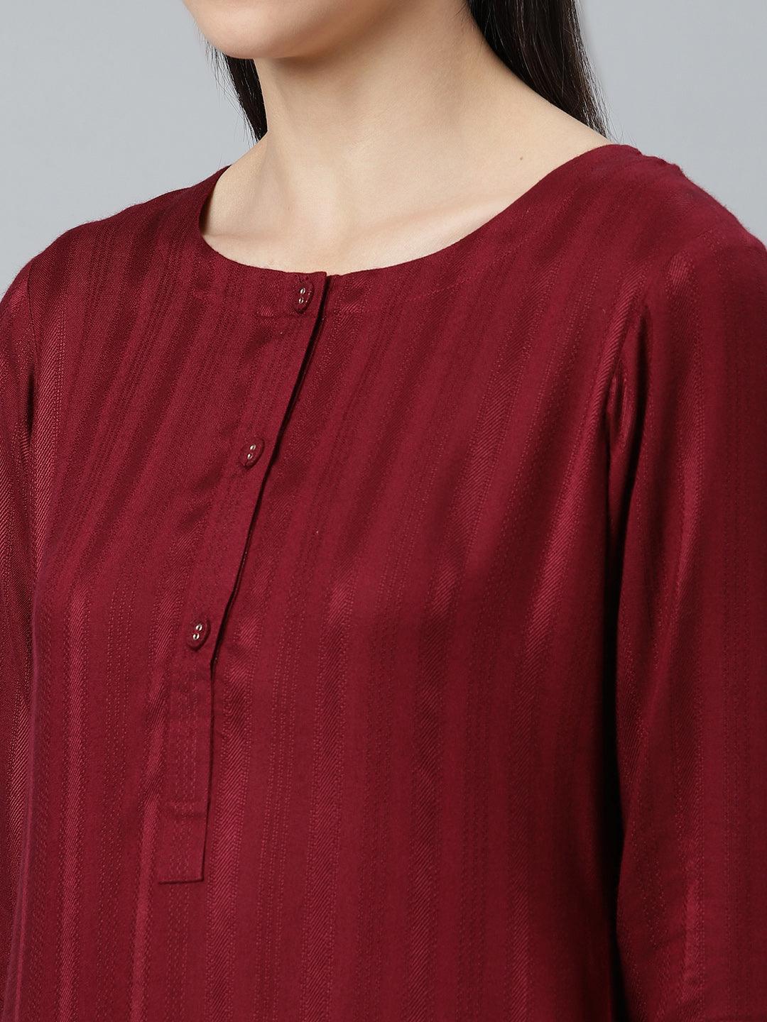 Maroon Striped Rayon Kurta - ShopLibas