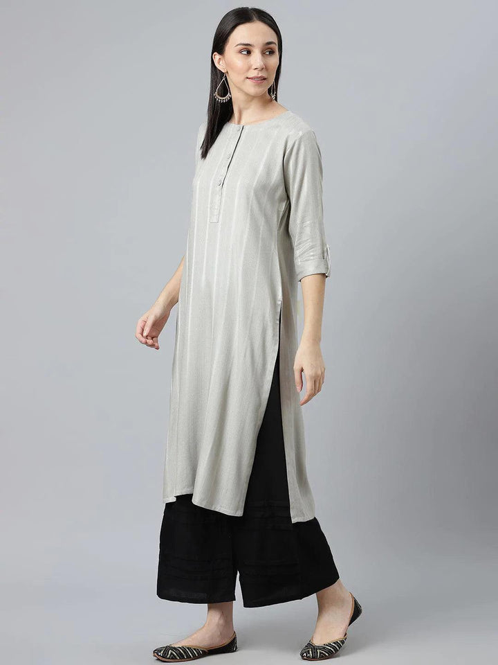 Grey Striped Rayon Kurta - ShopLibas