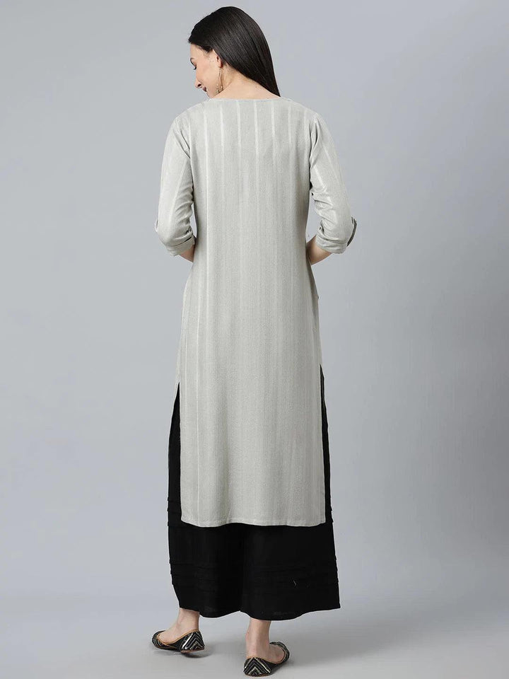 Grey Striped Rayon Kurta - ShopLibas