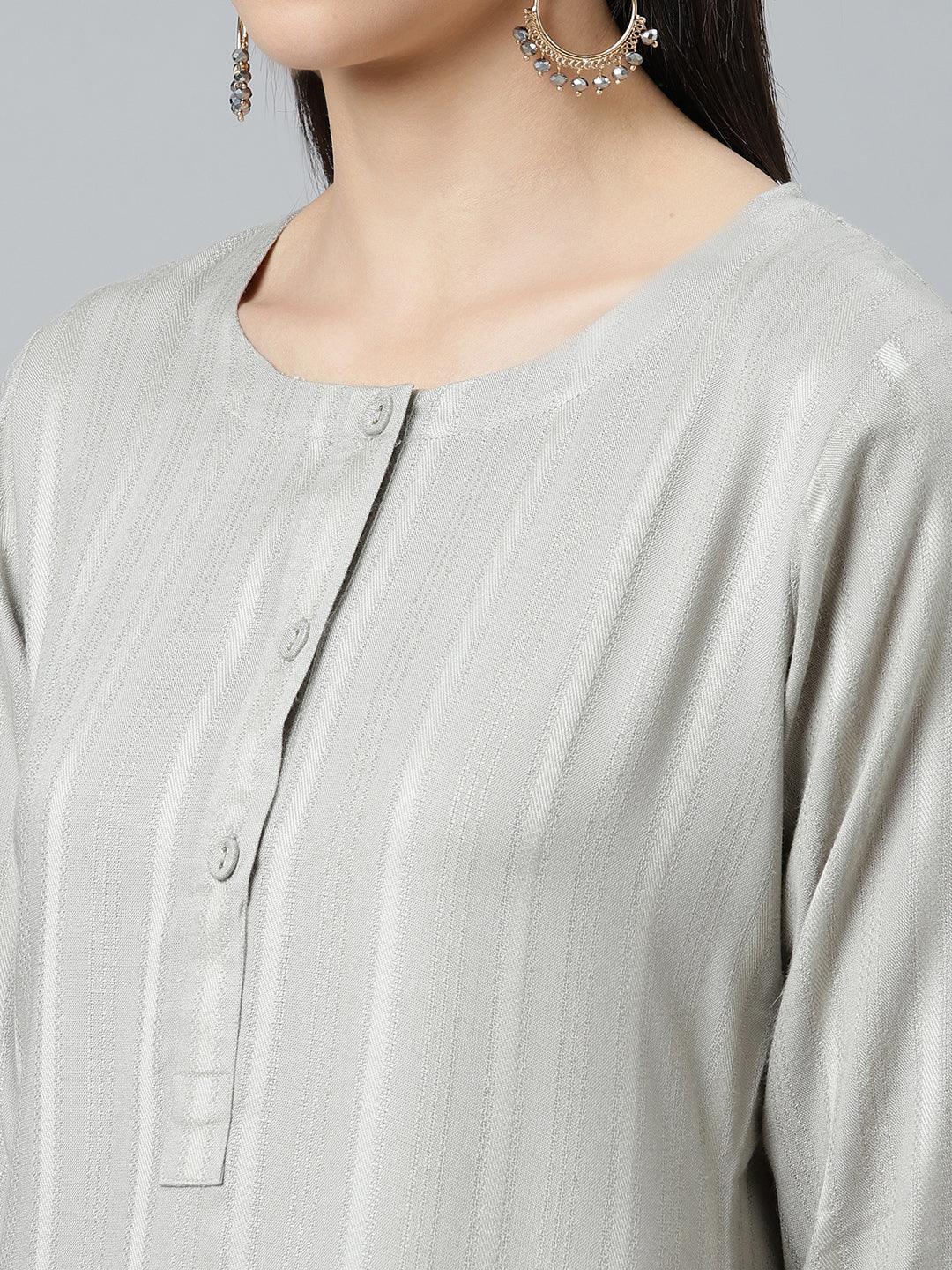 Grey Striped Rayon Kurta - ShopLibas