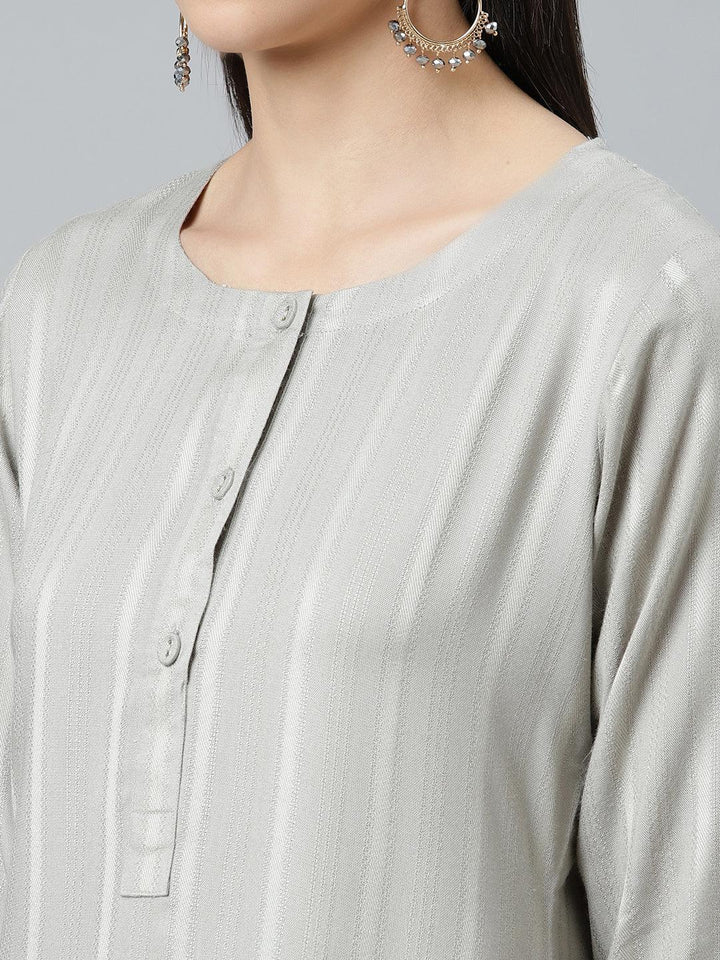 Grey Striped Rayon Kurta - ShopLibas