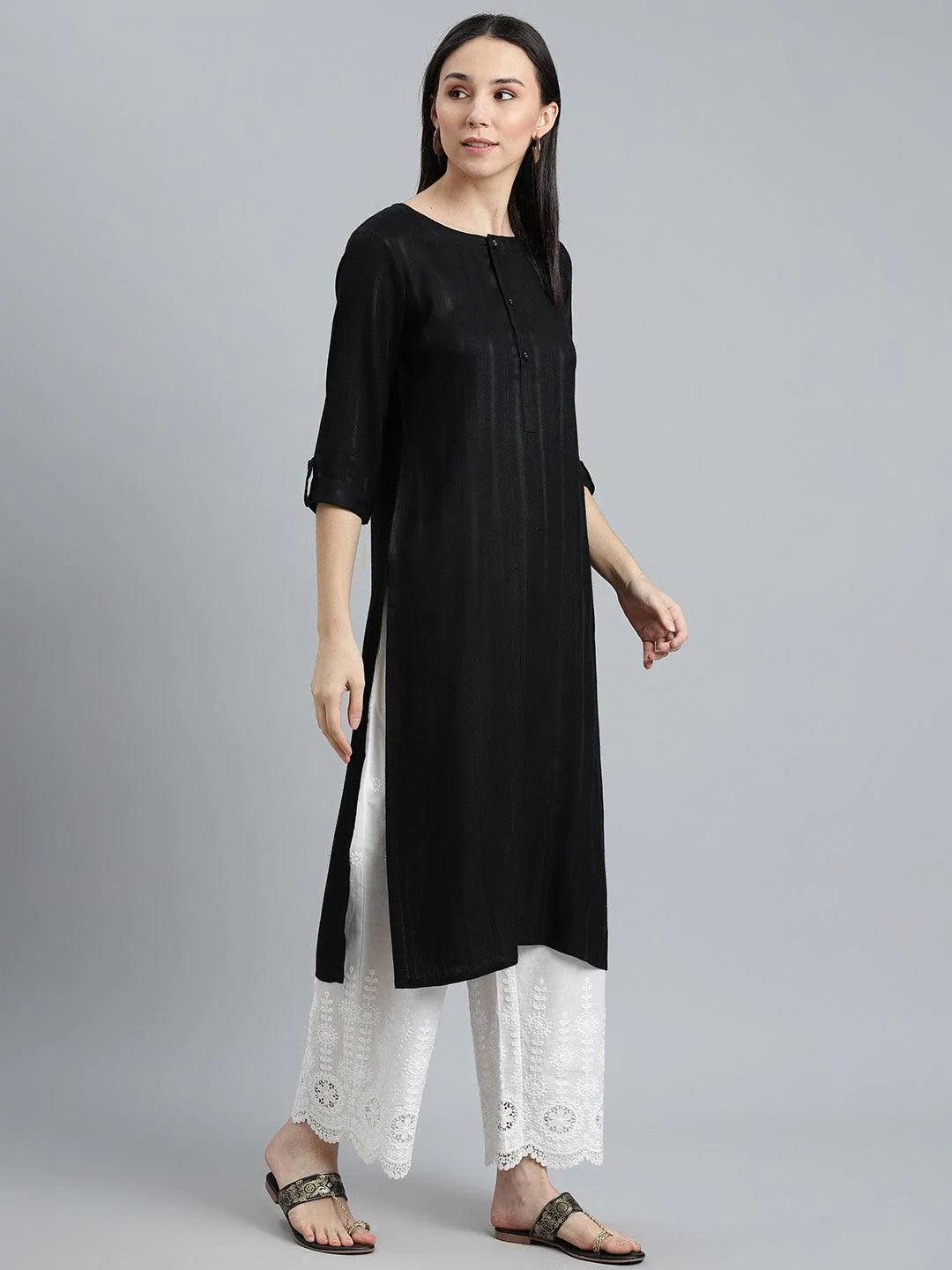 Black Striped Rayon Kurta