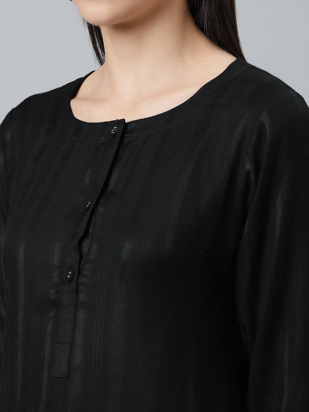 Black Striped Rayon Kurta